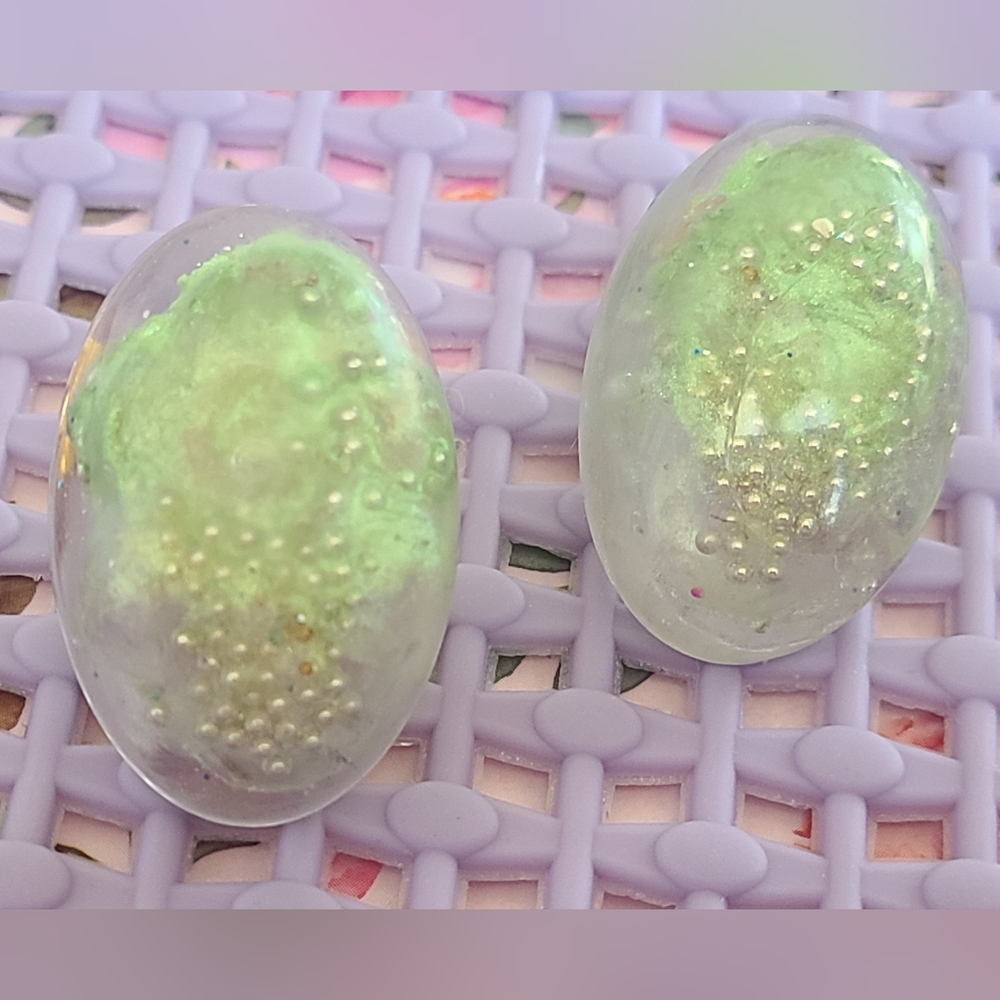 Green Iridescent Oval Earrings